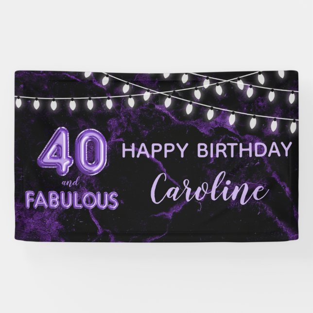 Banderoles 40 et fabuleux violet noir éclairs de ballons Anni (Horizontal)