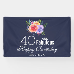 Banderoles 40 et texte fabuleux - Aquarelle Floral Anniversai