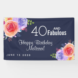Banderoles 40 et texte fabuleux - Aquarelle Floral Anniversai