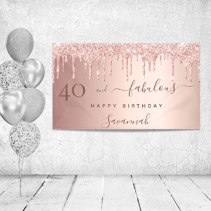 Banderoles 40 Fabuleux anniversaire rose gouttes rose or