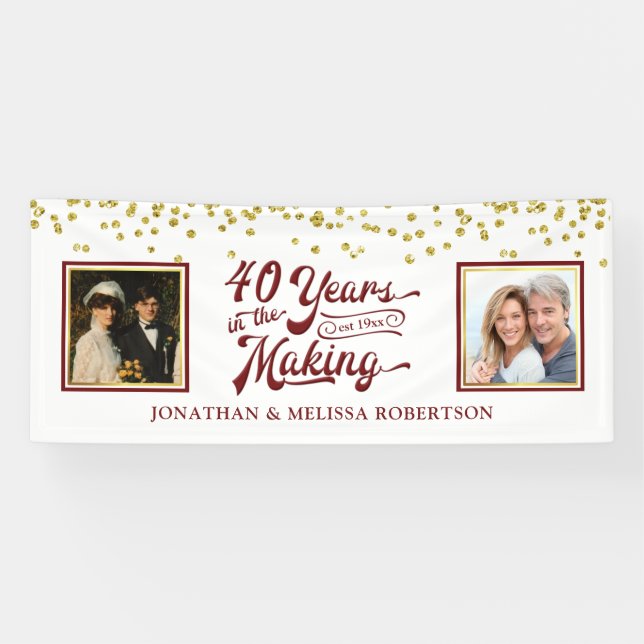 Banderoles 40e Anniversaire Alors & Maintenant Photos Gold Co (Horizontal)