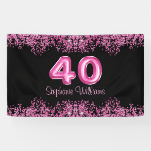 Banderoles 40e anniversaire Black Pink Balloons Parties scint