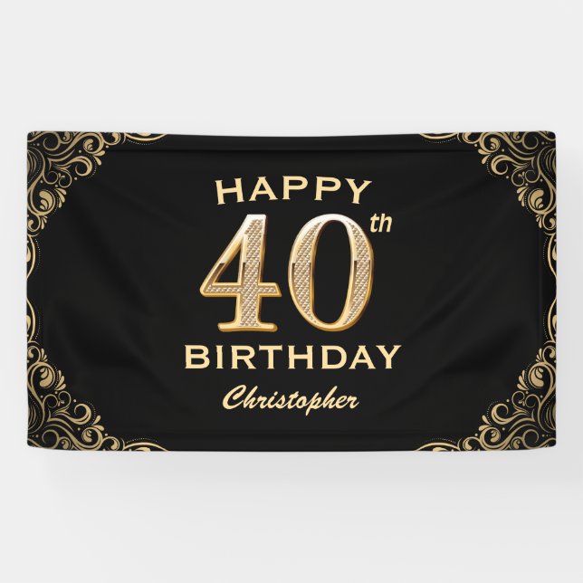 Banderoles 40e anniversaire Parties scintillant noir et or ca (Horizontal)