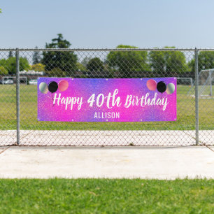 Banderoles 40e anniversaire Pink Purple Parties scintillant p