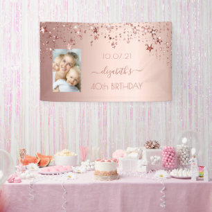Banderoles 40e anniversaire rose or blush étoiles photo