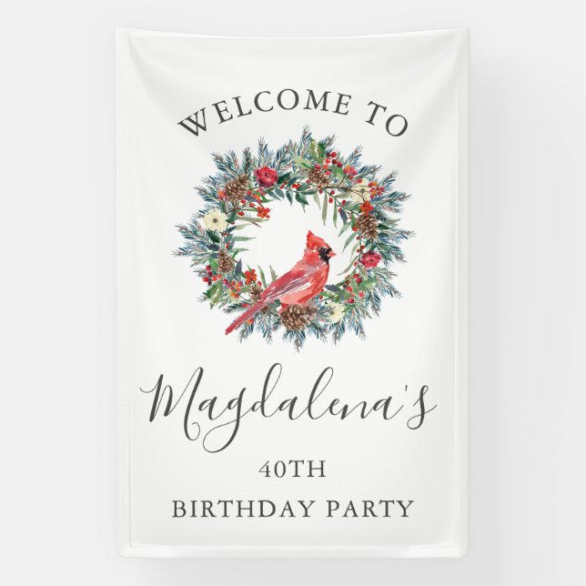 Banderoles 40th Birthday Banner Red Cardinal Custom Welcome (Verticale)