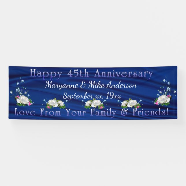 Banderoles 45e Anniversaire Blanc Roses Sapphire Custom (Horizontal)