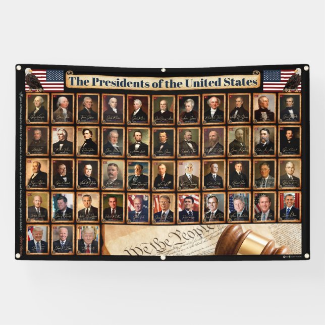 Banderoles 47 présidents américains avec Donald Trump sur une (Horizontal)