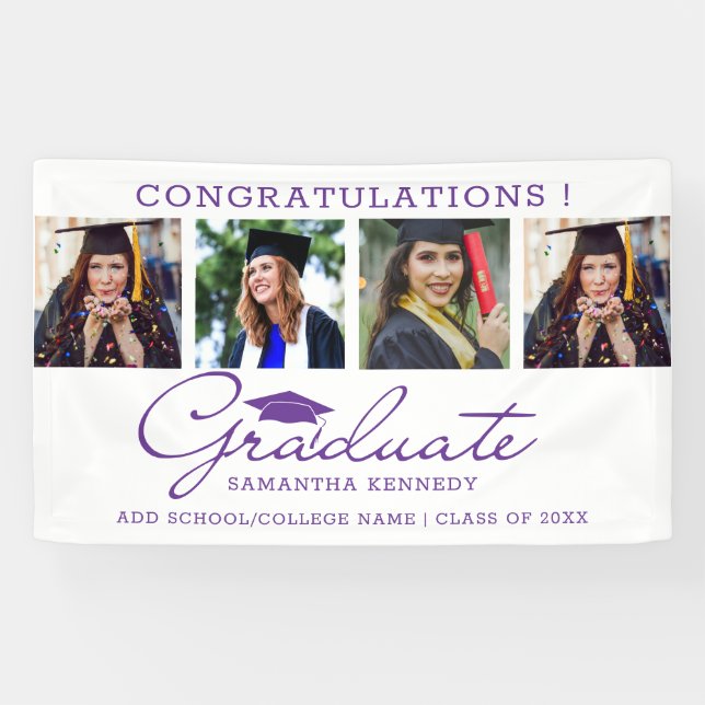 Banderoles 4 Collage Photo Purple And White Graduation 2025 (Horizontal)