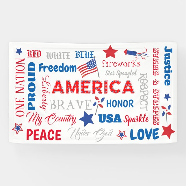 Banderoles 4 juillet Amérique USA Mots texte personnalisé (Horizontal)