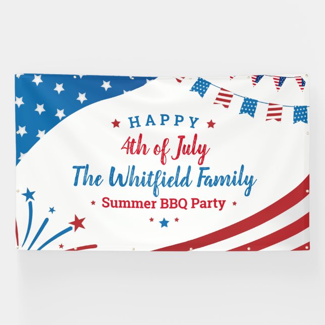 Banderoles 4 juillet Famille BBQ Party et Parade (Horizontal)