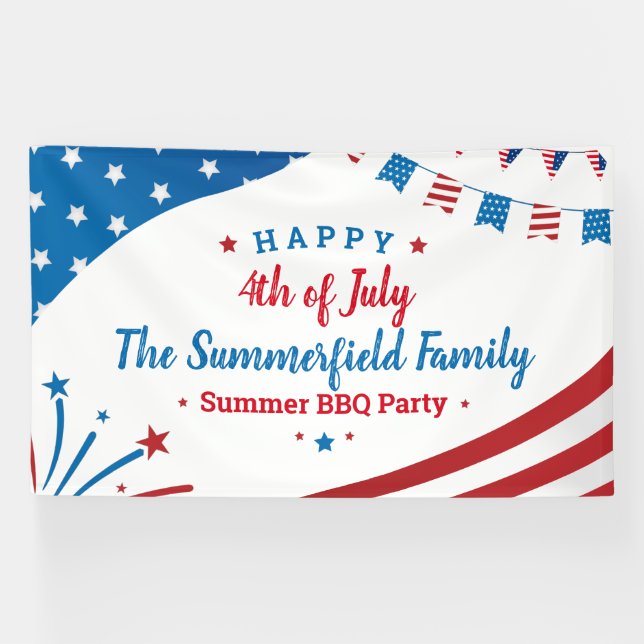 Banderoles 4 juillet Famille Summer BBQ Party (Horizontal)