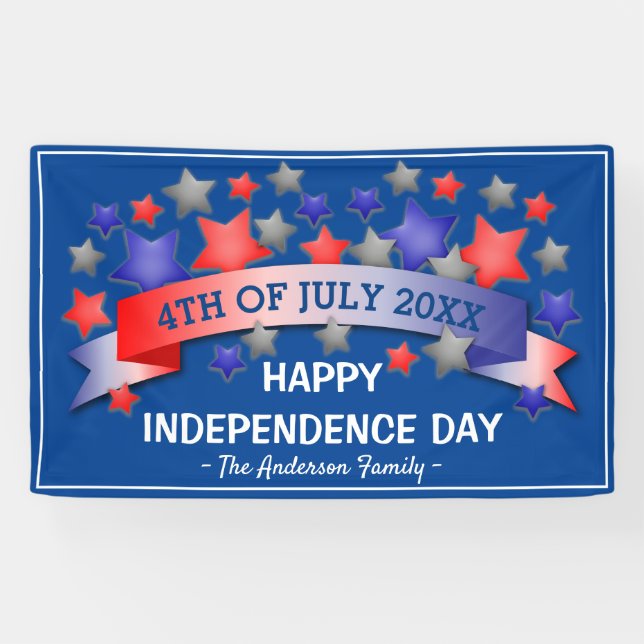 Banderoles 4 juillet personnalisée | Joyeuse fête de l'indépe (Horizontal)