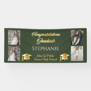 Banderoles 4 Photo Green Gold Congrats Graduate Name School