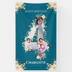 Banderoles 4e anniversaire Fleur Turquoise photo Collage bleu