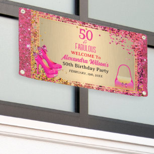 Banderoles 50 ans et Fabuleux Talons Hauts Doré Rose Paillett