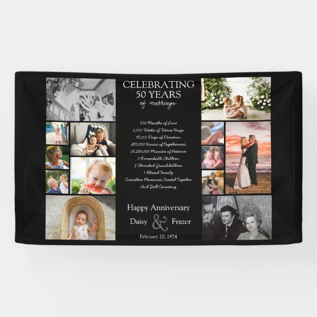 Banderoles 50 ans mariage anniversaire photo collage modifiab (Horizontal)