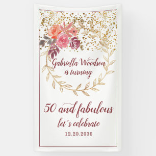Banderoles 50 Et Fabuleuse Parties scintillant Floral Rose Ma