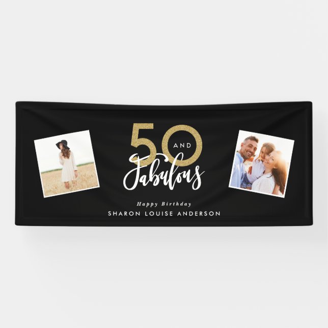 Banderoles 50 et fabuleux anniversaire noir et or (Horizontal)