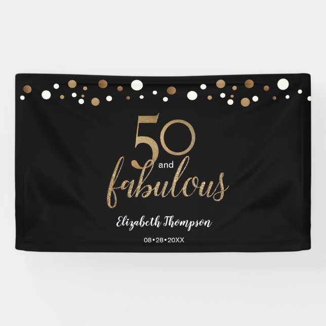 Banderoles 50 et fabuleux anniversaire or Confetti (Horizontal)