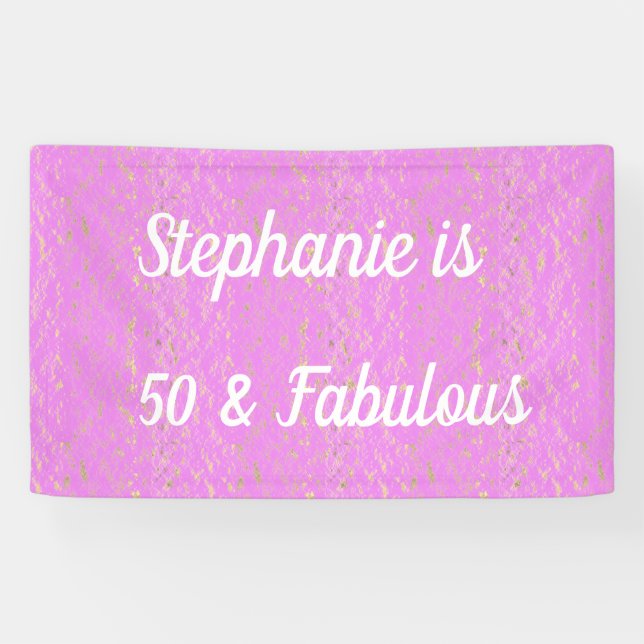 Banderoles 50 Et Fabuleux Anniversaire Violet Rose Blanc Or (Horizontal)