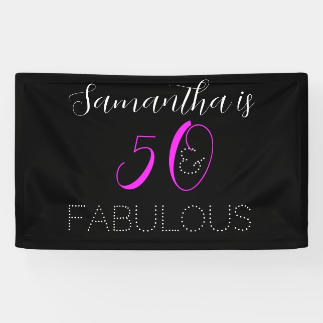 Banderoles 50 et fabuleux Chic Hot Pink Black 50e anniversair (Horizontal)