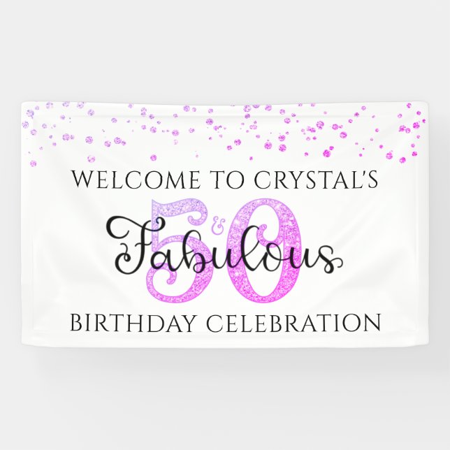Banderoles 50 ET FABULEUX Confetti rose violet (Horizontal)