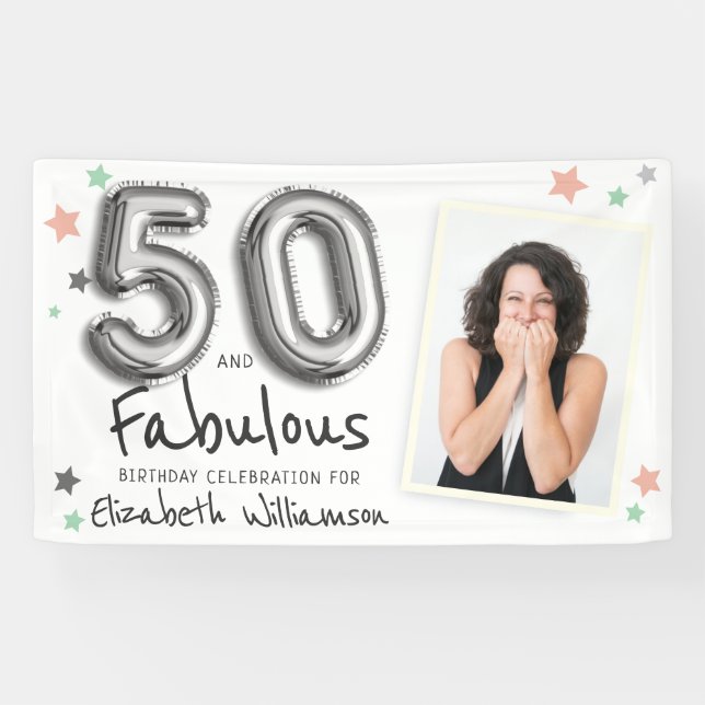 Banderoles 50 et fabuleux Foil Balloon Stars Photo Anniversai (Horizontal)