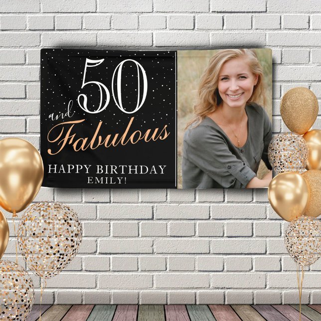 Banderoles 50 et fabuleux moderne Black 50th Birthday Photo (Créateur téléchargé)