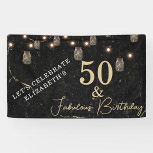 Banderoles 50 et Fabulous Gold Marbre noir Mason Jar Lumières