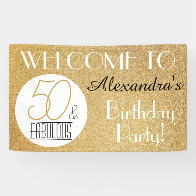 Banderoles 50 et Fabulous Gold Personnalisé fête d'anniversai (Horizontal)