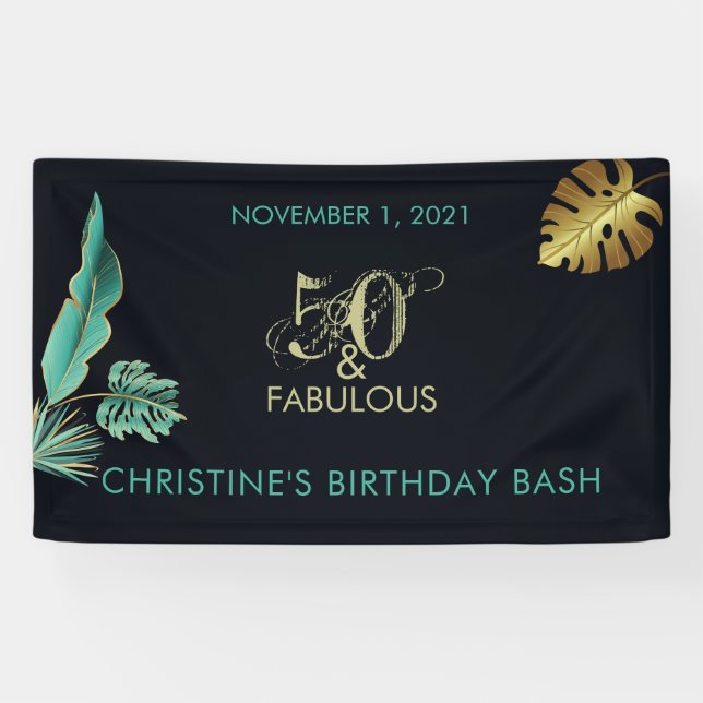 Banderoles 50 et Fabulous Green Gold Feuilles fête d'annivers (Horizontal)