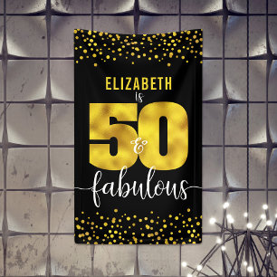 Banderoles 50 fabuleux anniversaire noir feuille d'or points 