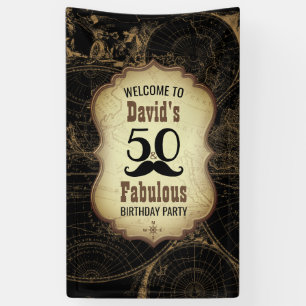 Banderoles 50 Fabuleux Moustache Carte Vintage Anniversaire