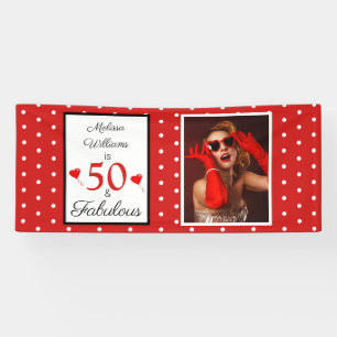 Banderoles 50 & Fabuleux Nom Photo Rouge 50e anniversaire 2.5