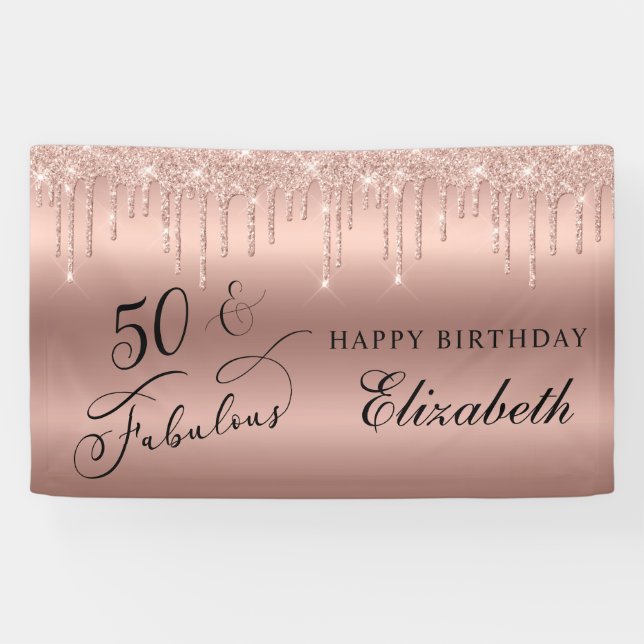 Banderoles 50 Fabuleux Rose Gold Parties scintillant fête d'a (Horizontal)