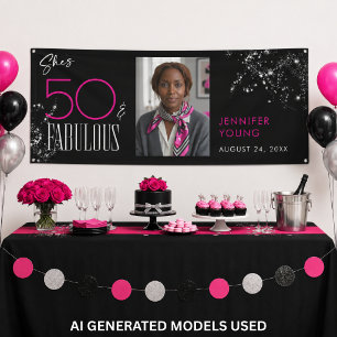 Banderoles 50 Fantastique Photo d'anniversaire Noir Rose Glam