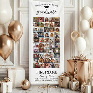 Banderoles 50 Photo Collage Graduation Moderne Minimal Blanc