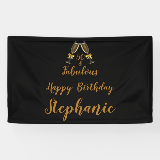 Banderoles 50e anniversaire 50 et Fabulous Black | Or Faux (Horizontal)