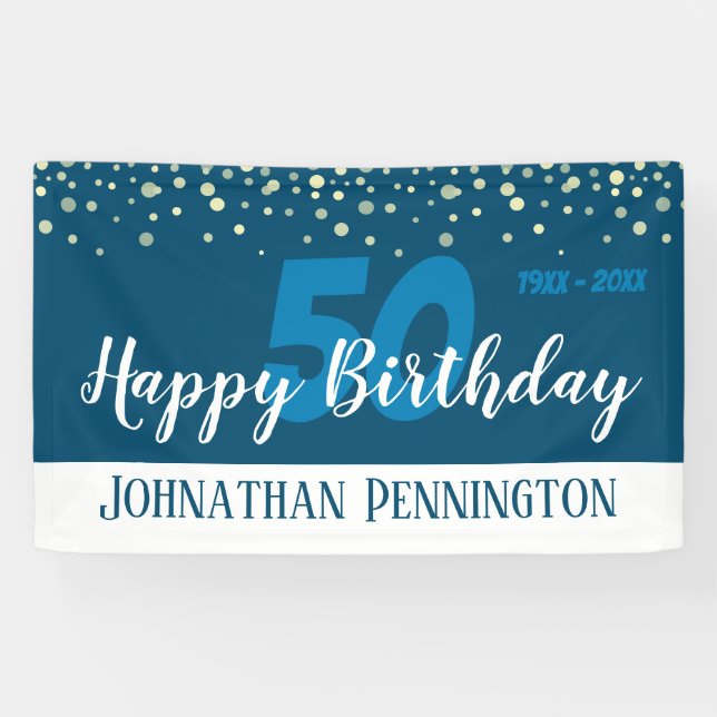 Banderoles 50e anniversaire avec Confetti Blue (Horizontal)