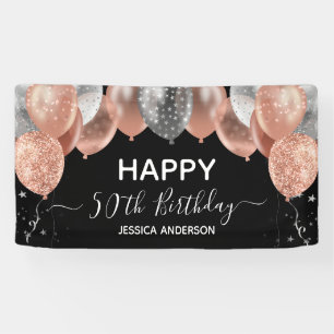 Banderoles 50e anniversaire Ballons d'argent rose