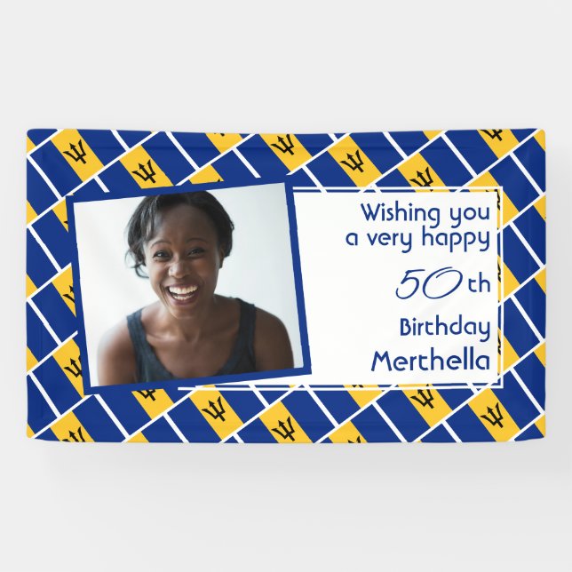 Banderoles 50e anniversaire BARBADOS DRAPEAU Photo personnali (Horizontal)