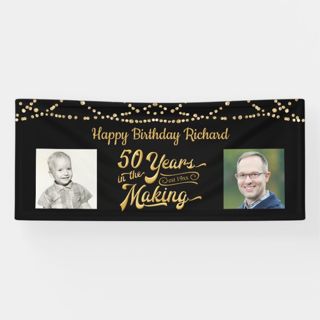 Banderoles 50e anniversaire Black Gold String éclaire Photos (Horizontal)