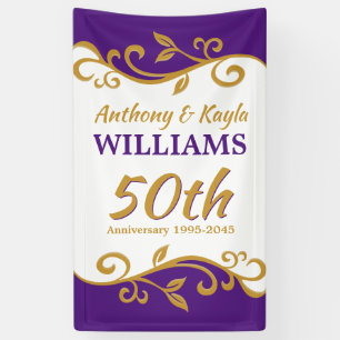 Banderoles 50e anniversaire de Mariage Purple Gold Flourish