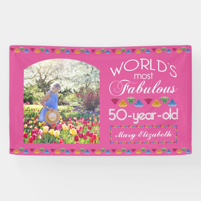 Banderoles 50e anniversaire des plus fabuleux gemmes rose (Horizontal)