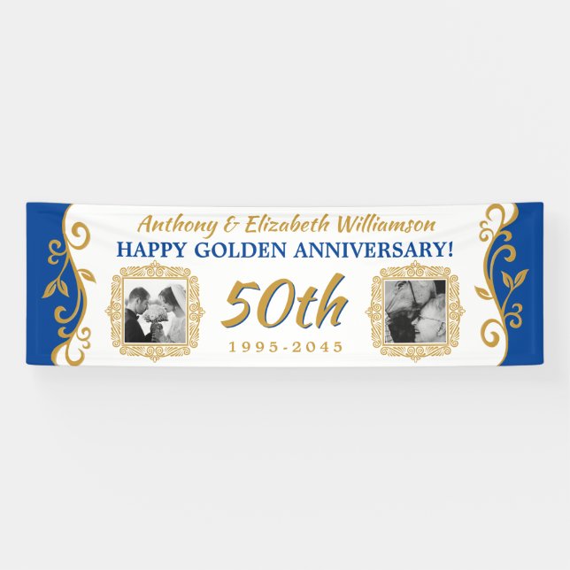 Banderoles 50e anniversaire du Mariage Ajoutez vos photos Blu (Horizontal)