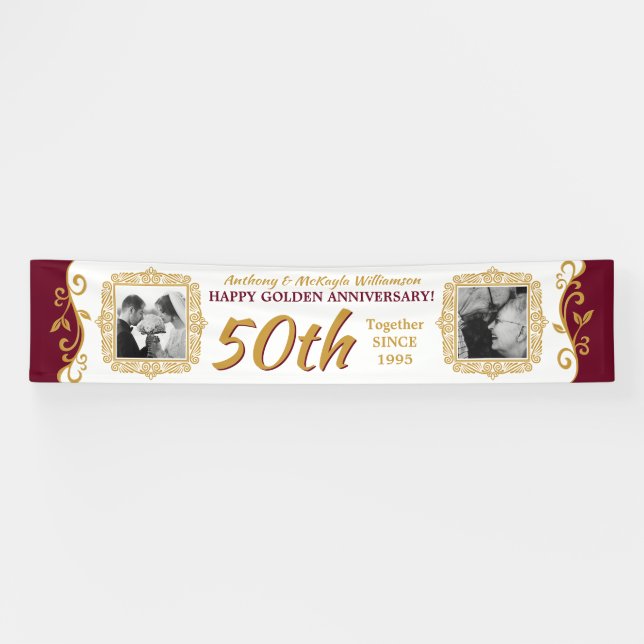 Banderoles 50e anniversaire du Mariage Ajoutez vos photos Red (Horizontal)