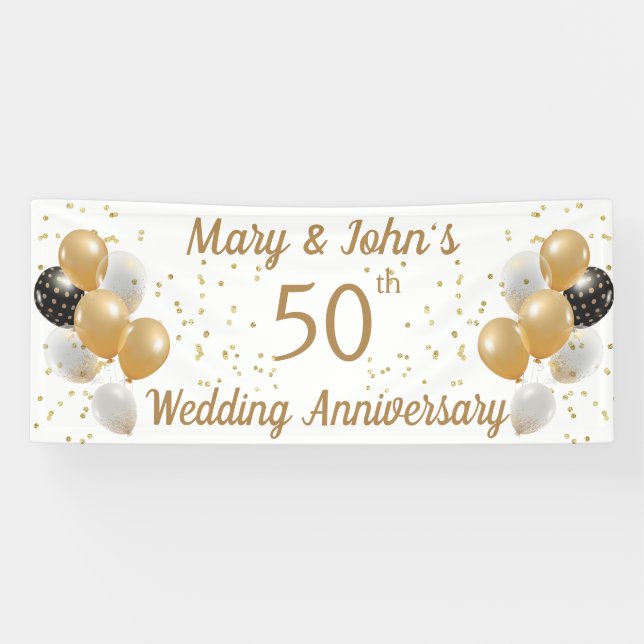 Banderoles 50e anniversaire du Mariage d'or, nom du couple (Horizontal)