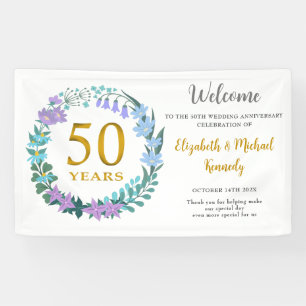 Banderoles 50e anniversaire Golden Floral Wreath Mariage