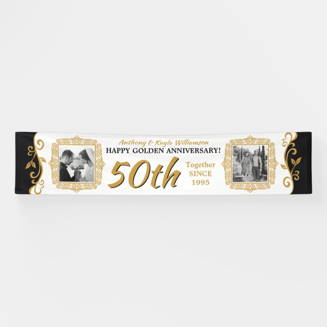Banderoles 50e anniversaire Mariage Ajoutez votre photo Gold  (Horizontal)